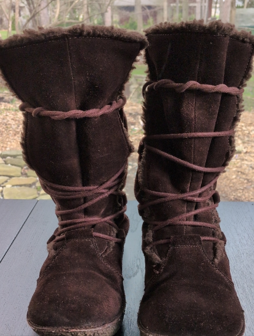 Rocket Dog Chocolate Brown Suede Lace-Up Fuzzy Winter Boots